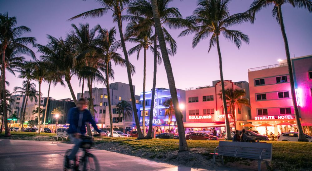 The vibrant and lively nightlife of Miami, reflecting the energetic, dynamic spirit of its residents.